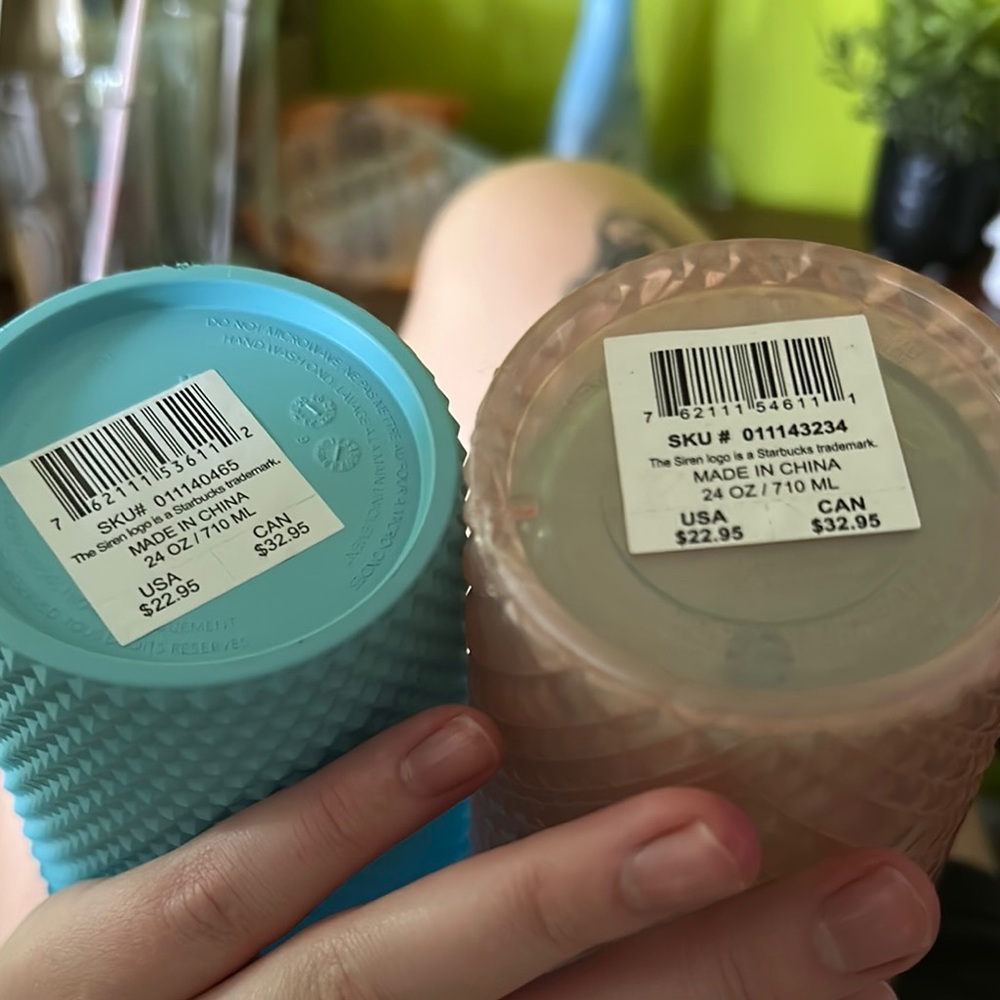 Starbucks Teal and Pink Textured Tumblers - Picture 2 of 3